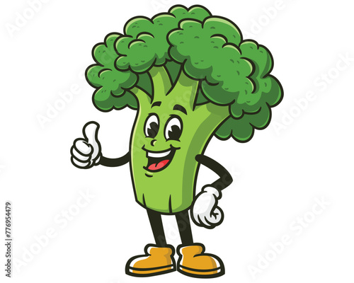 Broccoli with thumbs up and standing pose cartoon mascot illustration character vector clip art hand drawn