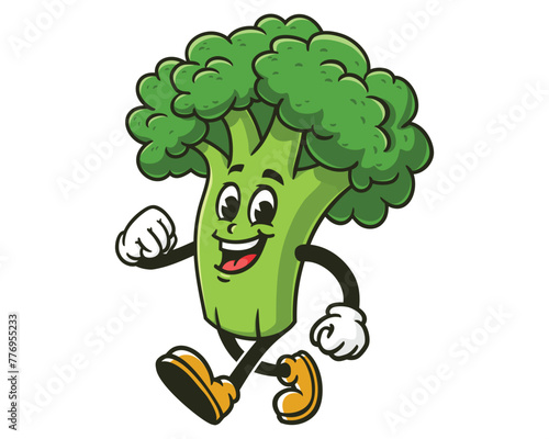 walking Broccoli cartoon mascot illustration character vector clip art hand drawn
