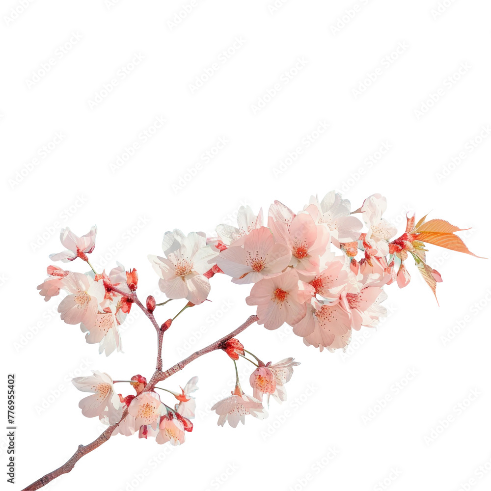 A branch of a cherry tree with pink blossoms A branch of a cherry tree with pink blossoms