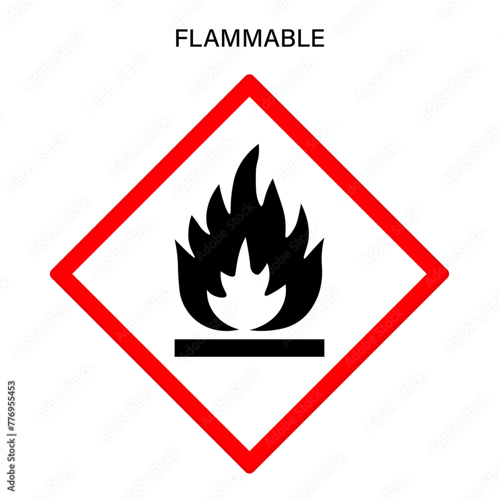 Flammable warning sign vector. Globally harmonized system hazard pictograms symbol. Warning symbol GHS icon. Flammable warning sign vector. Globally harmonized system hazard pictograms symbol. Warning symbol GHS icon.