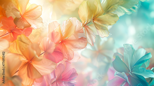 パステルカラーの暖かな春の光を浴びる美しい花の背景 © Hanasaki