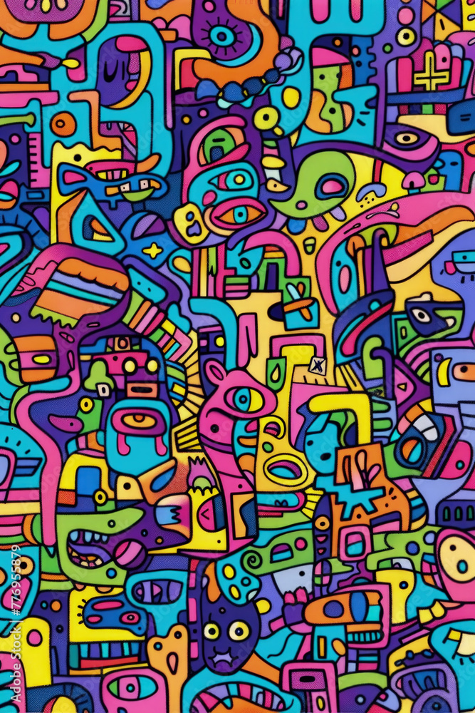 Fototapeta premium A lively abstract painting featuring a multitude of bold and varied colors, creating a dynamic and energetic composition