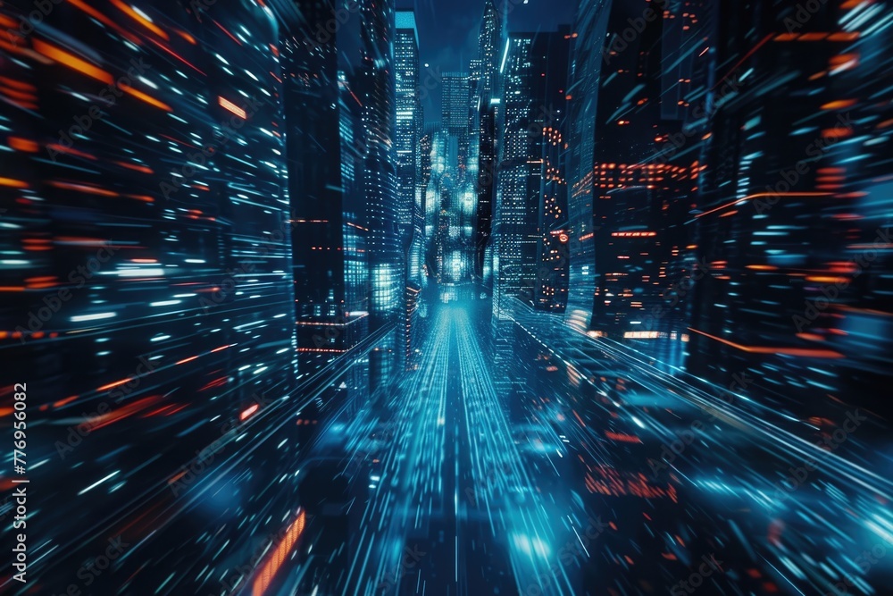 Fototapeta premium Abstract background of high speed moving in night city