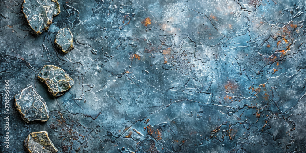 A blue background with a few rocks on it. The rocks are scattered ...