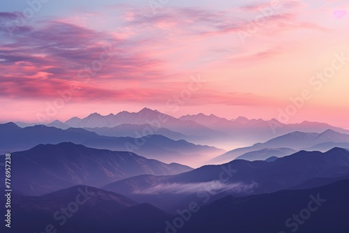 Mountain range at sunset background  A serene mountain range at sunset with hues of pink  illustration of a mountain range silhouetted against a breathtaking sunset sky  Ai generated
