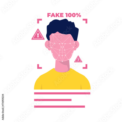 Deepfake, Deep face technology concept. Flat Vector illustration for banner, website, landing page, flyer.