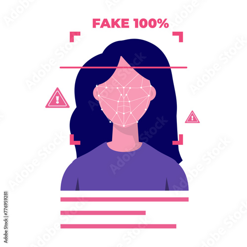 Deepfake, Deep face technology concept. Flat Vector illustration for banner, website, landing page, flyer.