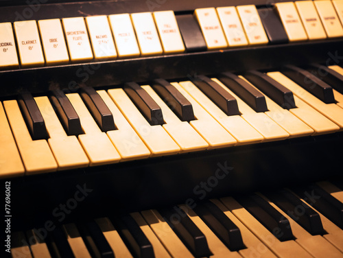 Piano keys with note Music instrument Vintage colour