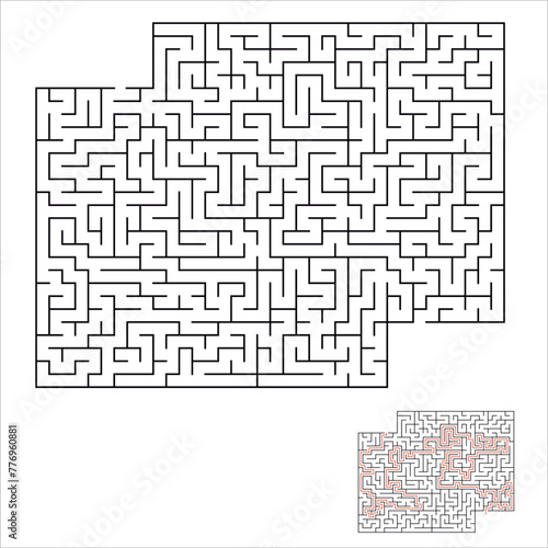 Labyrinth or maze with entry and exit. Puzzle or logical game in rectangle shape. Vector and illustration template.