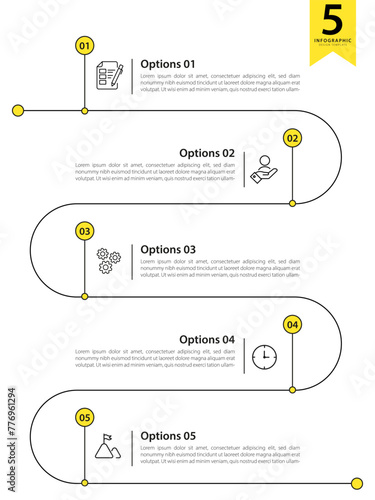 Timeline Creator infographic template. 5 Step timeline journey, calendar Flat simple infographics design template. presentation graph. Business concept with 5 options, gantt vector illustration.