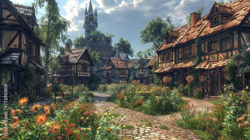 Medieval Village: Capture quaint medieval village streets, timber-framed houses, and cobblestone pathways to depict rural life