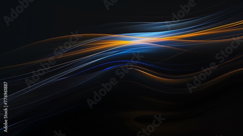 abstract lines on black background, subtle highlights in blue and unsaturated yellow, very minimal, wallpaper photo