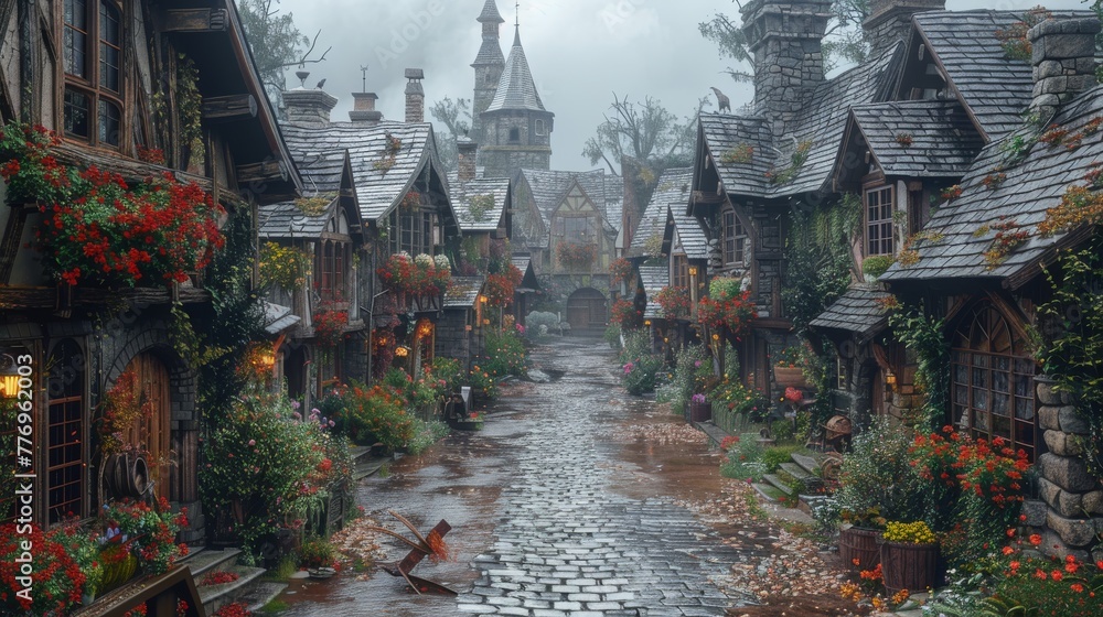 Medieval Village: Capture quaint medieval village streets, timber-framed houses, and cobblestone pathways to depict rural life Medieval Village: Capture quaint medieval village streets, timber-framed houses, and cobblestone pathways to depict rural life