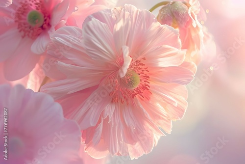 Ethereal photo of translucent pink flowers with a glowing, soft-focus effect