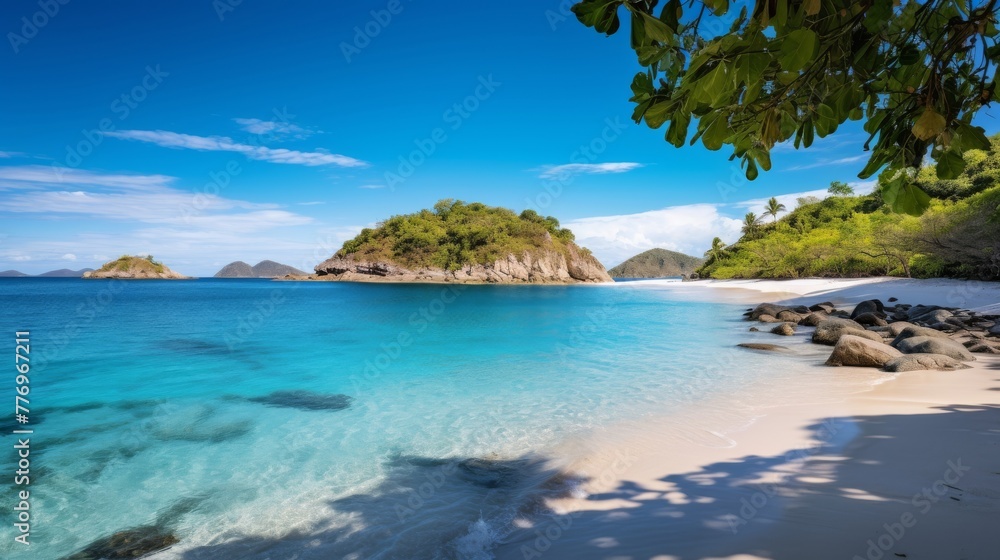 Tropical beach with turquoise water and white sand