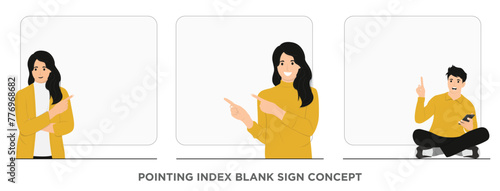 Vector people pointing index blank sign with happy expression