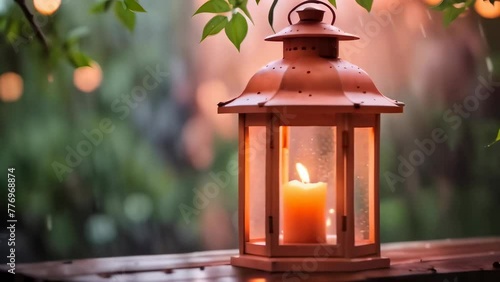 April showers lantern with nature and copy space