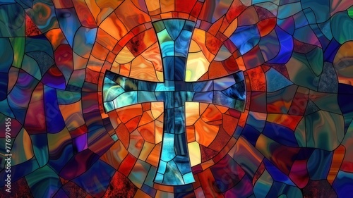 christian cross as a stained glas window
