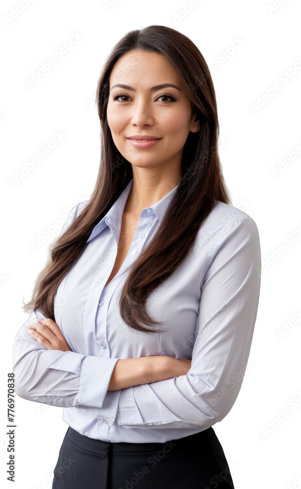 Young smiling cross hands white caucasian businesswoman or enterpreneur, white transparent isolated background Young smiling cross hands white caucasian businesswoman or enterpreneur, white transparent isolated background