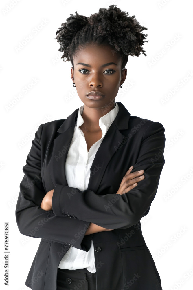 Young confident black businesswoman or enterpreneur, isolated white transparent background Young confident black businesswoman or enterpreneur, isolated white transparent background
