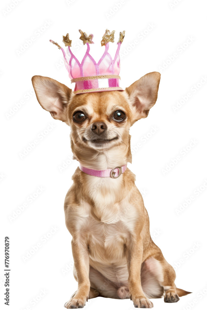Chihuahua dog, wearing pink queen crown, little princess, isolated white transparent background