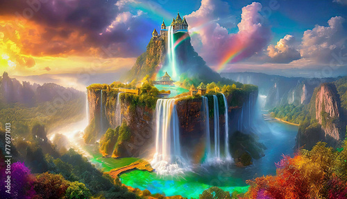 a vast island with waterfalls