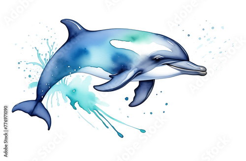 A dolphin made in watercolor. A tattoo drawn in watercolor by hand. T-shirt print, notebook cover, wallpaper, background. quality photo