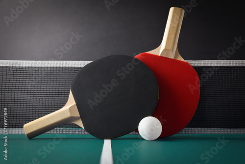 Professional ping-pong set with paddles ball and playing surface