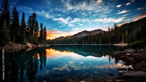 Starry sky reflected on a peaceful lake