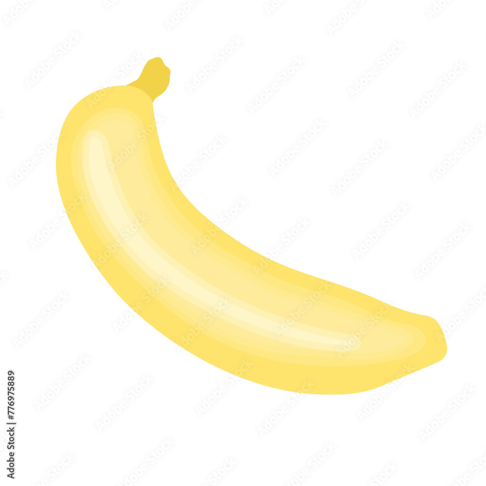 Yellow banana icon isolated on transparent and white background. Closeup element for food and summer design decoration. Vector cartoon illustration. Juicy fruit bananas.