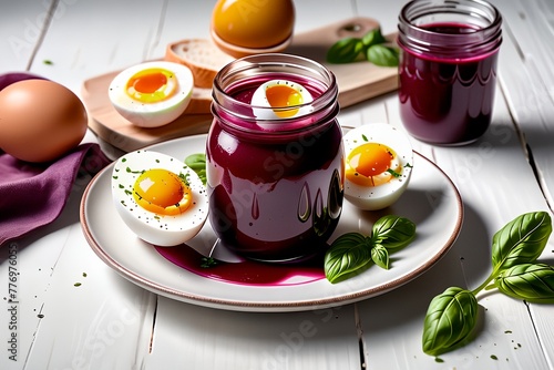 marinated boiled eggs in beet juice