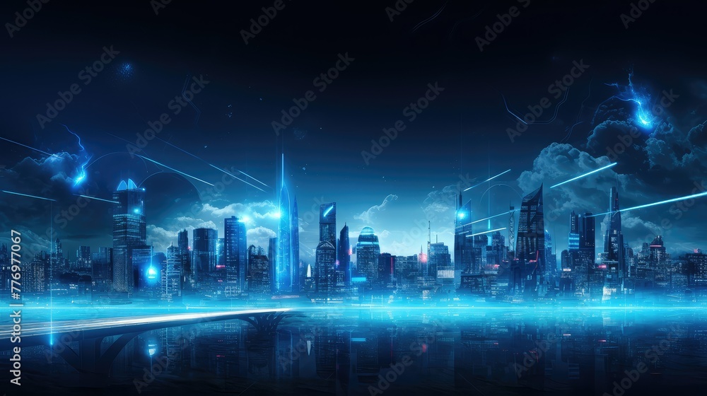 city blue light effects