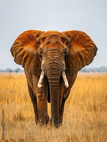Close up of an African elephant, with a savannah backdrop, increasing the grandeur and charm of the species