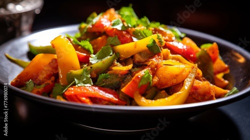 Close up of colorful vegetable jalfrezi dish photo