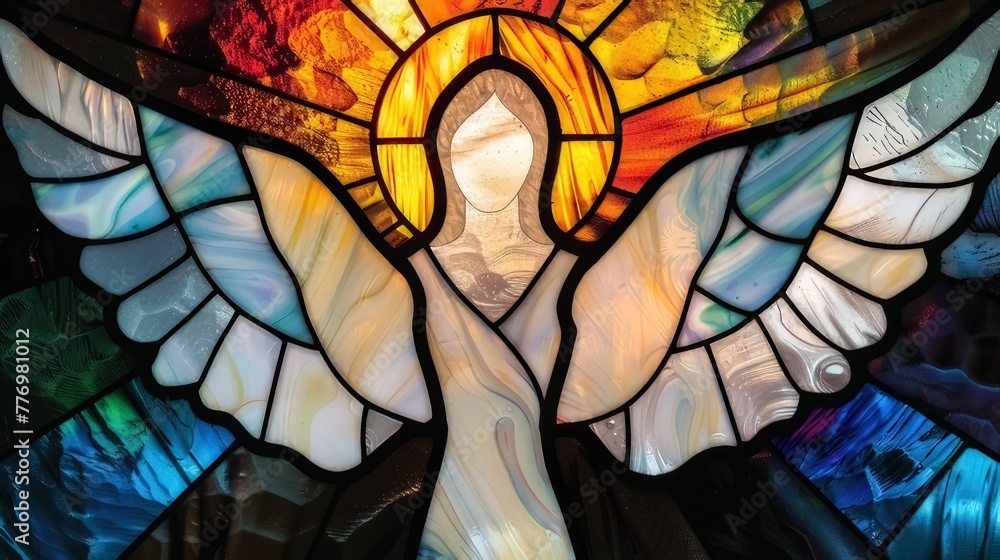 angel as a stained glas window 
