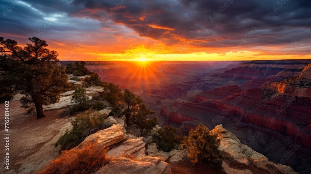 Sunrise over dramatic canyon landscape