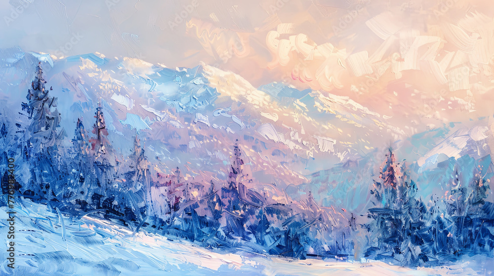 Impressionistic Winter Mountain Landscape Painting
