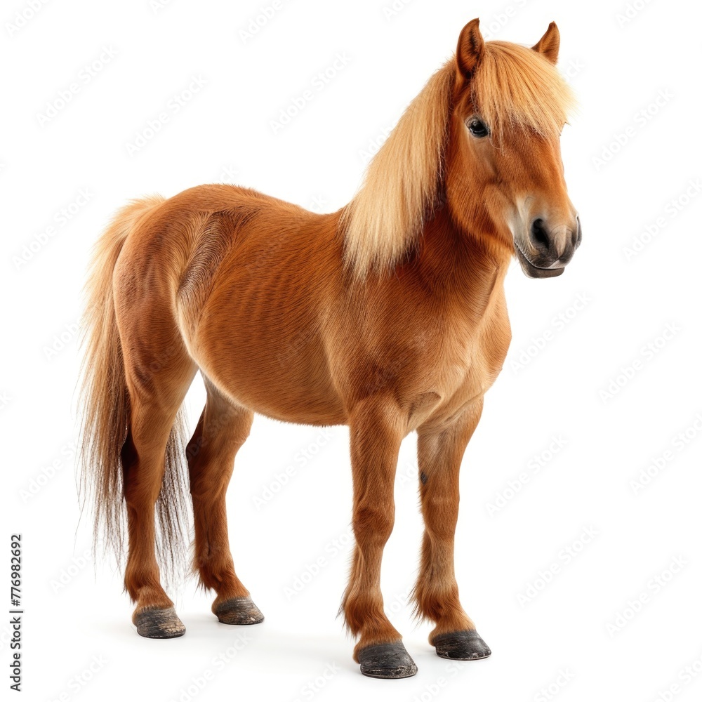 Obraz premium Welsh Pony standing in natural pose isolated on white background, photo realistic