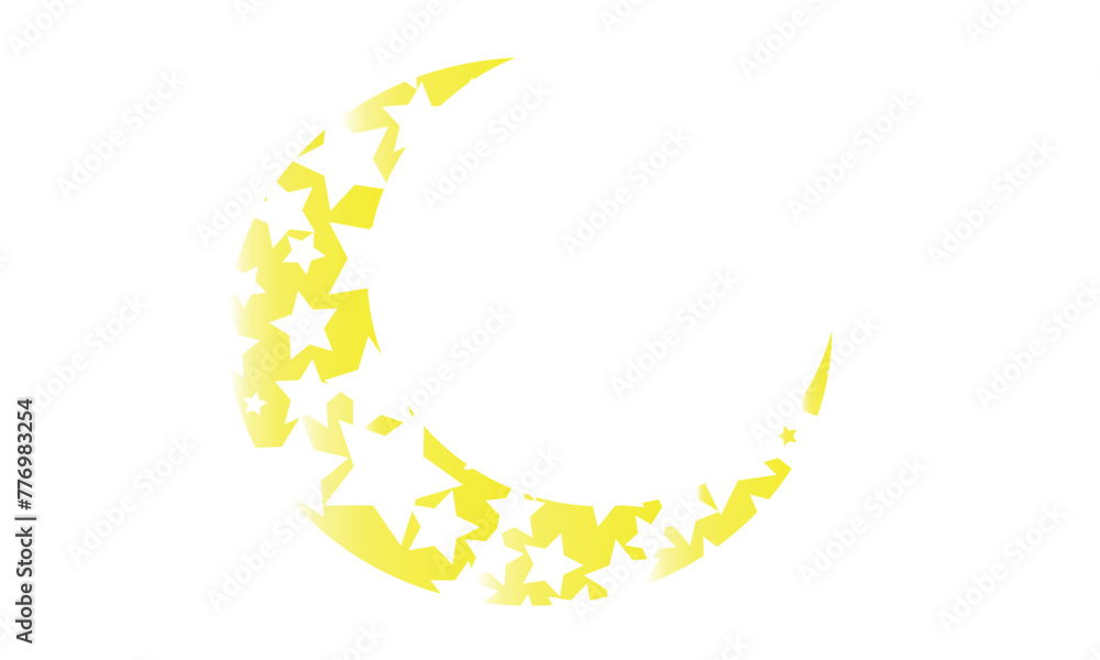 Moon and stars closeup. stars inside moon. Yellow moon and stars isolated on white background. Vector icon