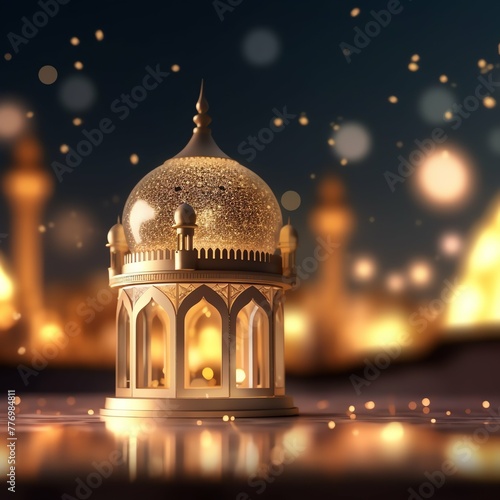 Eid mubarak and ramadan kareem greetings with islamic lantern and mosque. Eid al fitr background