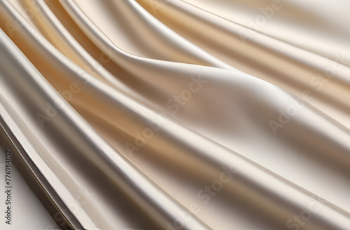 Beige silk textile background. Smooth silky satin texture. Waves, folds, soft, smooth. Background for banners, advertisements, fabric store.
