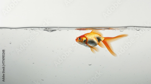 A goldfish gracefully swims within a water-filled aquarium, displaying its vibrant colors and elegant movements photo