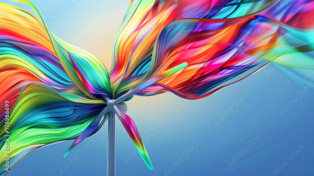 the different types of renewable energy sources, with swirling colors and shapes representing the flow of energy