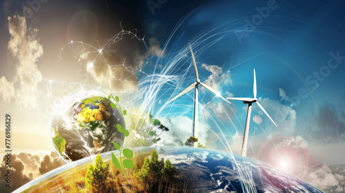 the different types of renewable energy sources, with swirling colors and shapes representing the flow of energy photo