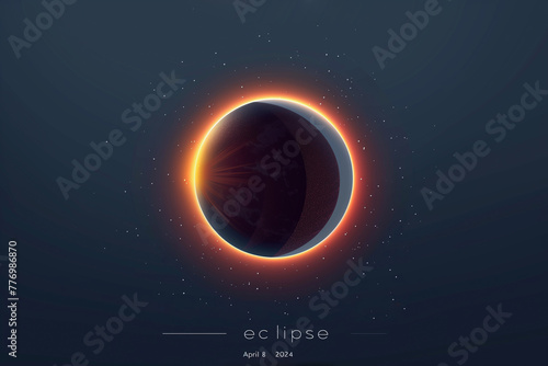 Total Solar Eclipse April 8 2024, banner template with information text. Modern simple flat vector illustration on dark blue background. Horizontal poster, card, typography design
