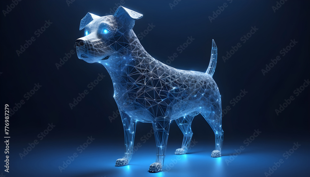 Obraz premium Blue background on futuristic dog Cute funny dog form lines and triangles 7