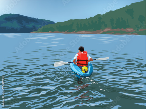 Kayaking Lake in illustration graphic vector