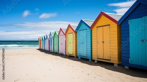 Vector Art of Beach Huts in Rainbow Colors