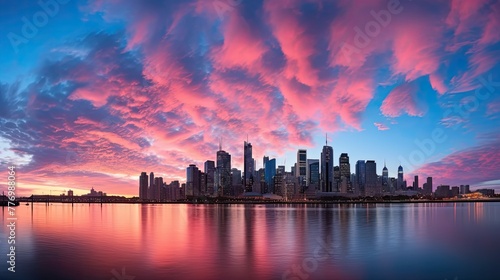 cityscape blue and pink clouds © vectorwin