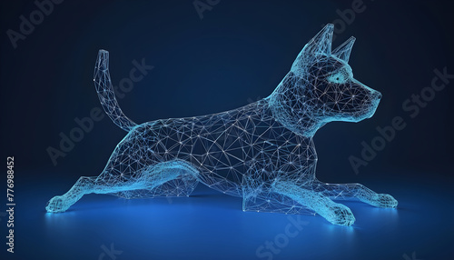 Blue background on futuristic dog Cute funny dog form lines and triangles 13